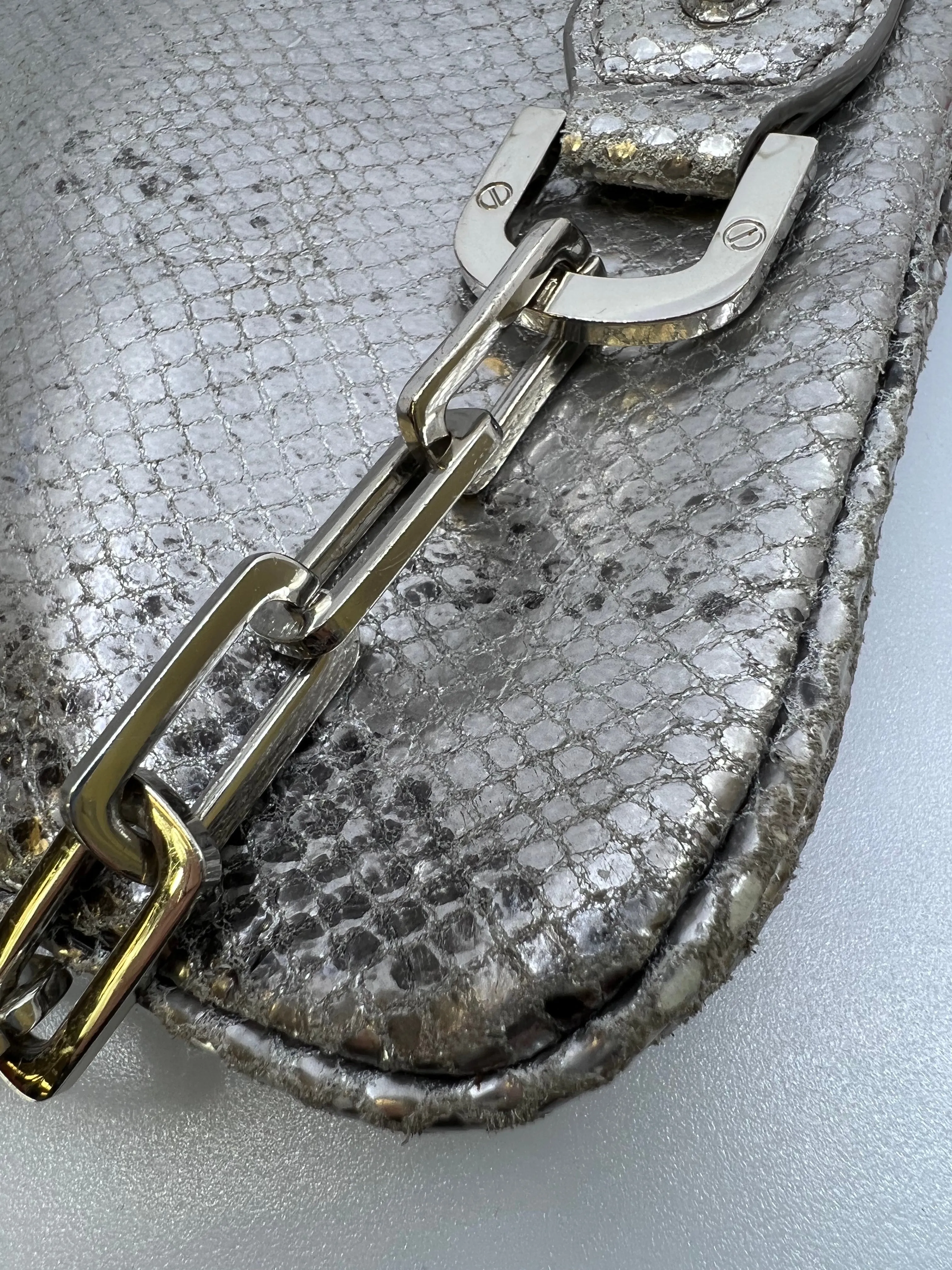 TORY BURCH METALLIC SILVER REVA CLUTCH BAG WITH CHAIN
