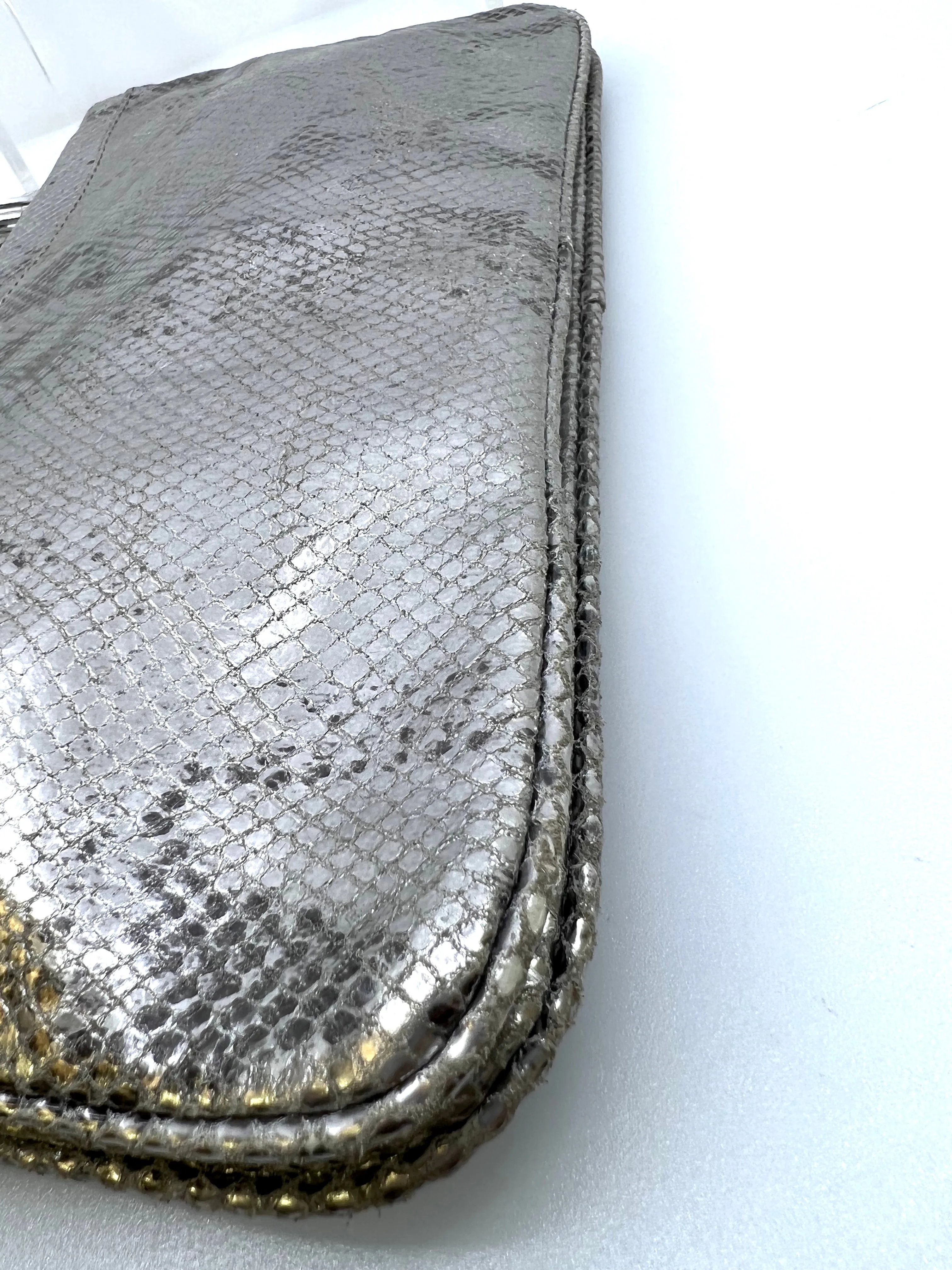 TORY BURCH METALLIC SILVER REVA CLUTCH BAG WITH CHAIN