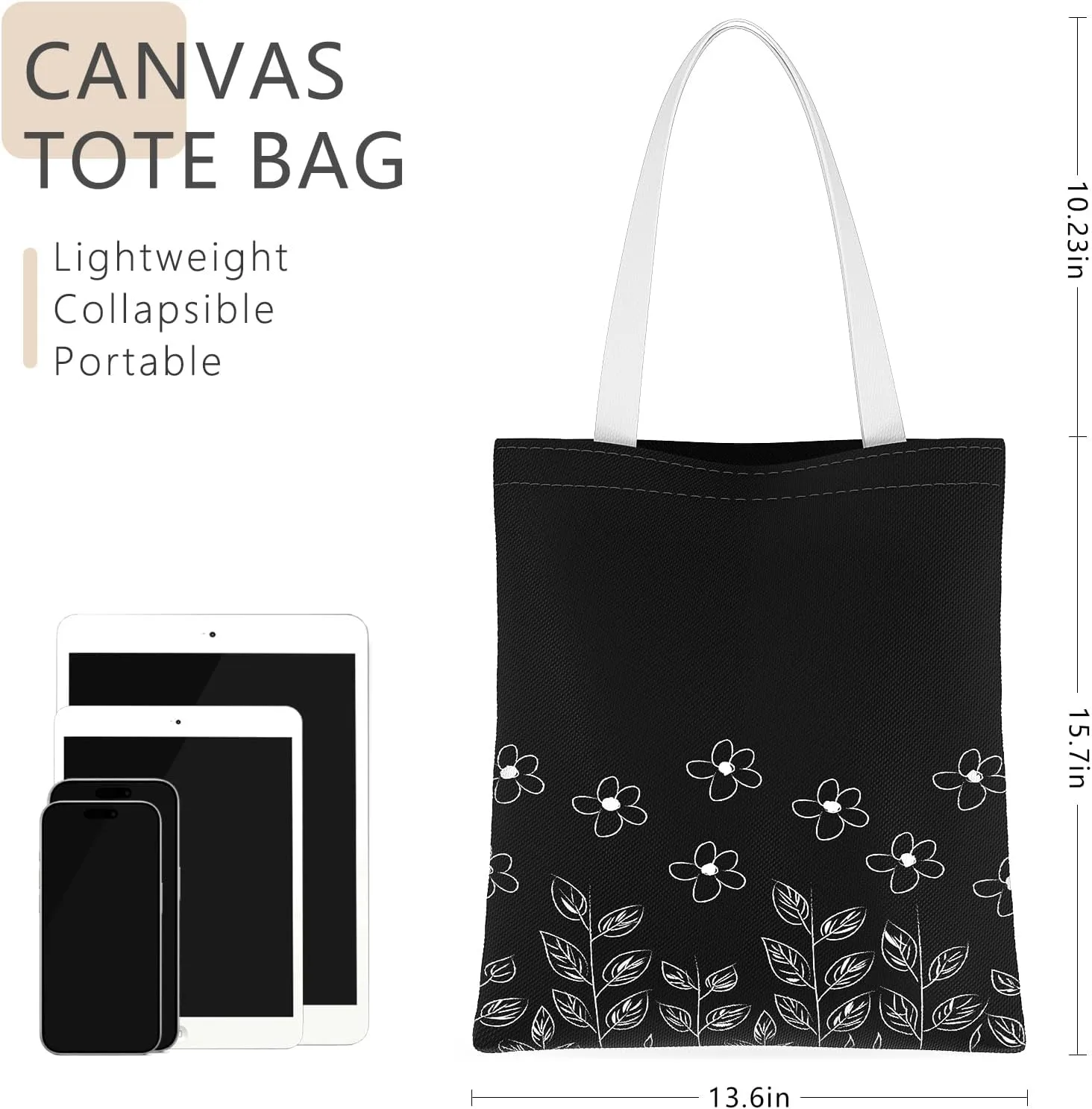 Tote Bag, Canvas Tote Bag for Women, Large Lightweight Reusable Canvas Handbags, Cotton Folding Shoulder Cloth Handbag