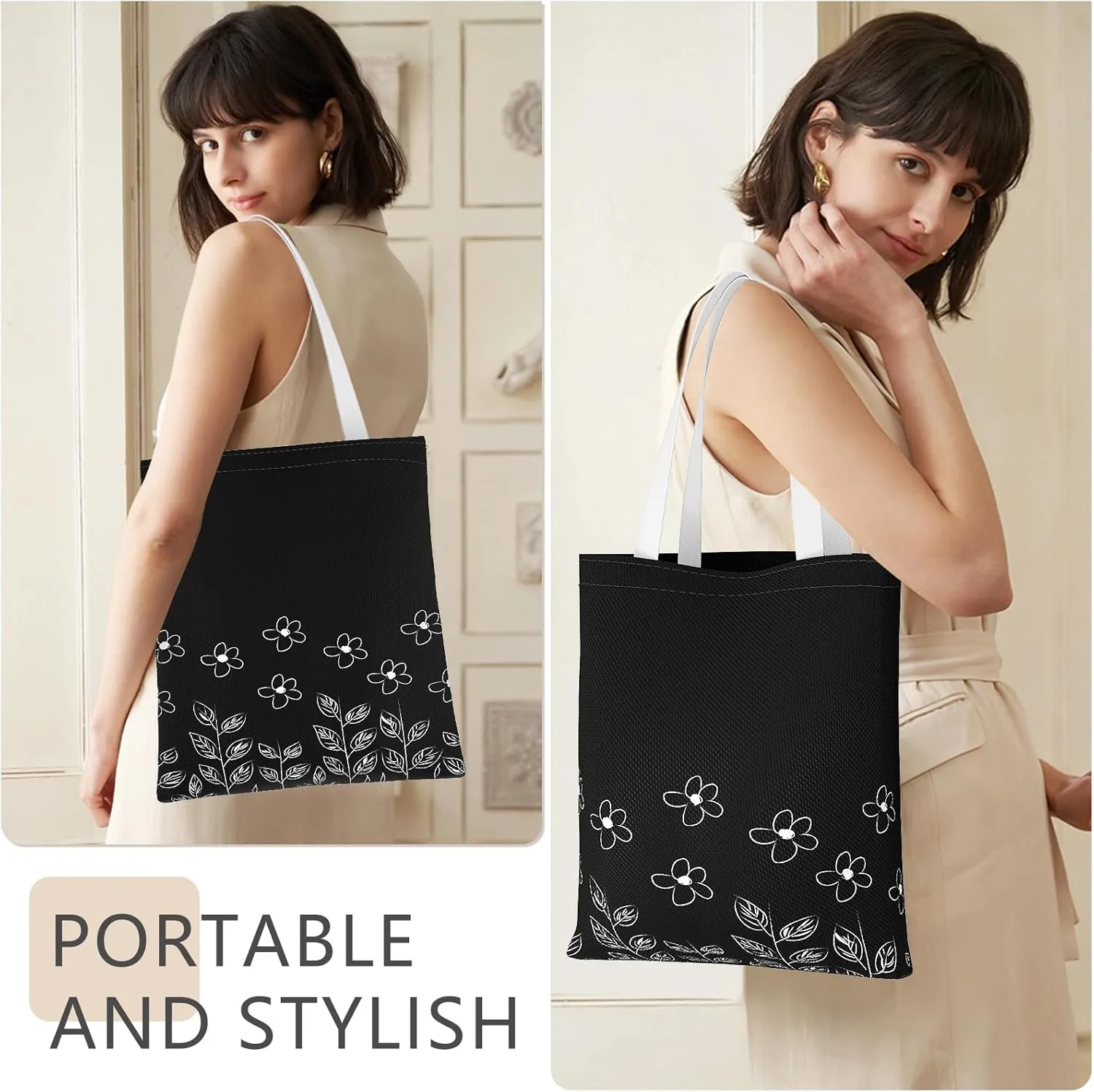 Tote Bag, Canvas Tote Bag for Women, Large Lightweight Reusable Canvas Handbags, Cotton Folding Shoulder Cloth Handbag