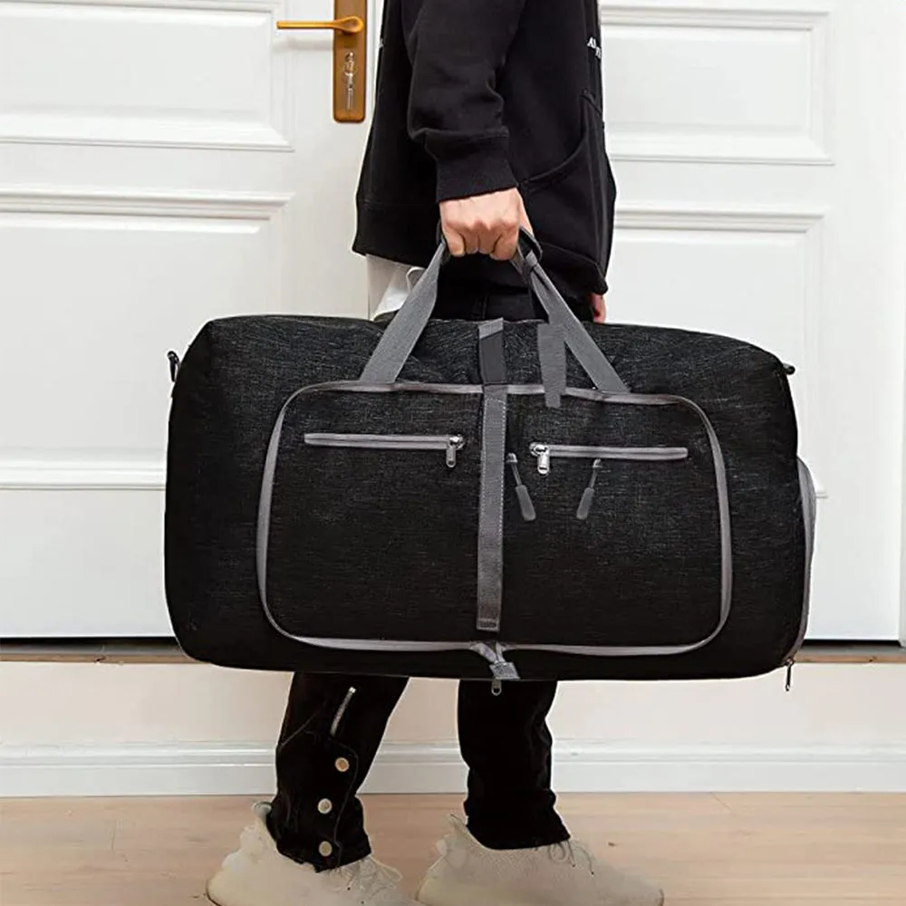 Travel Duffle Bag Foldable Gym Bag Travel Duffel Bag for Men and Women Black