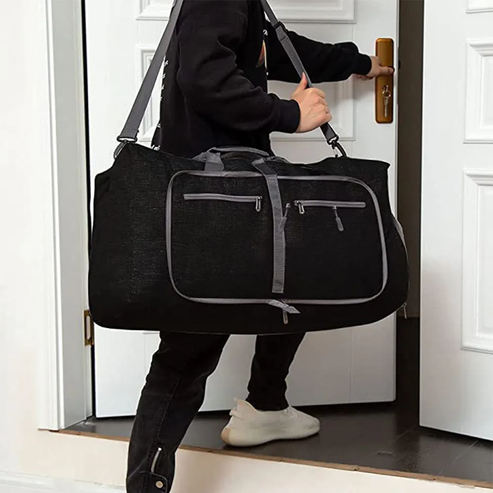Travel Duffle Bag Foldable Gym Bag Travel Duffel Bag for Men and Women Black