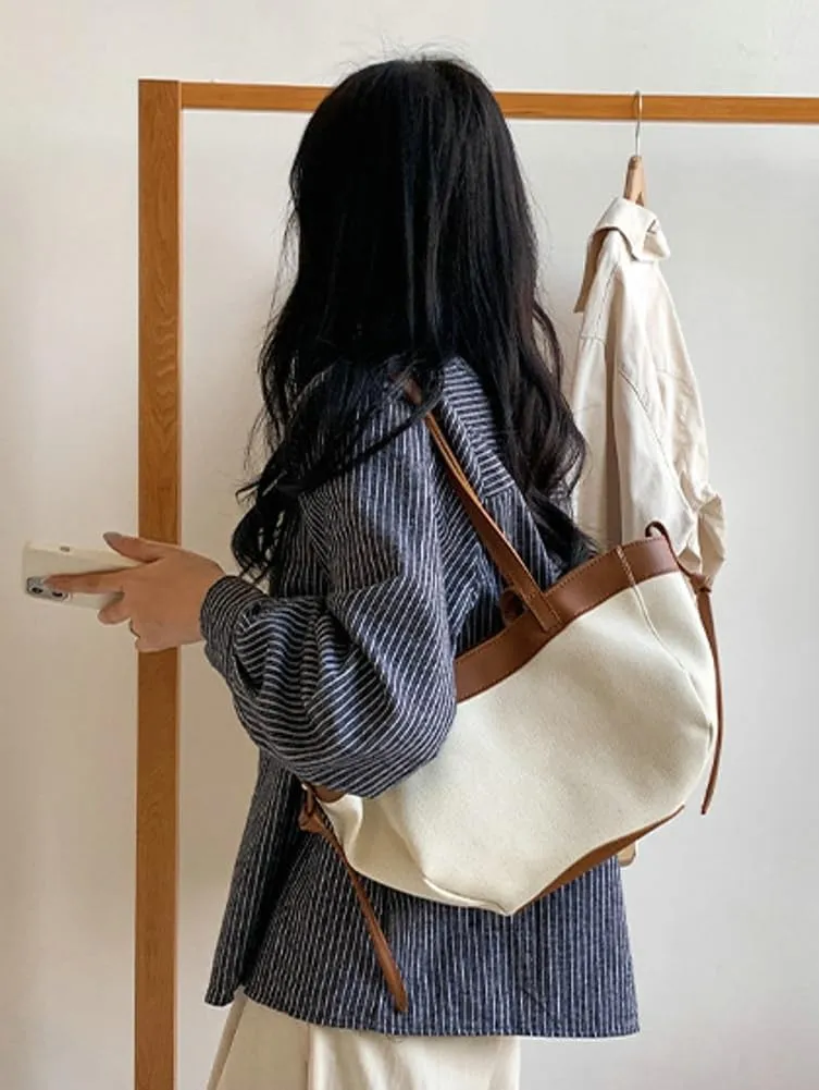 Trendy Canvas Tote Bag Women 2025 Casual Shoulder Bags Purses and Handbags Work Travel Purse Contrast Color Design