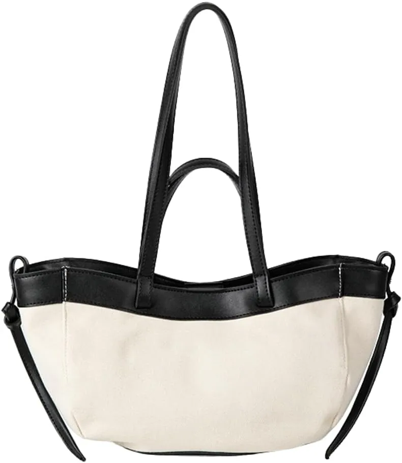 Trendy Canvas Tote Bag Women 2025 Casual Shoulder Bags Purses and Handbags Work Travel Purse Contrast Color Design