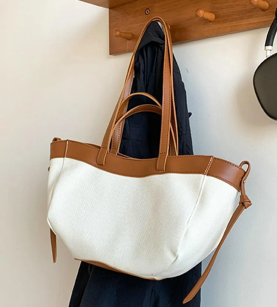 Trendy Canvas Tote Bag Women 2025 Casual Shoulder Bags Purses and Handbags Work Travel Purse Contrast Color Design