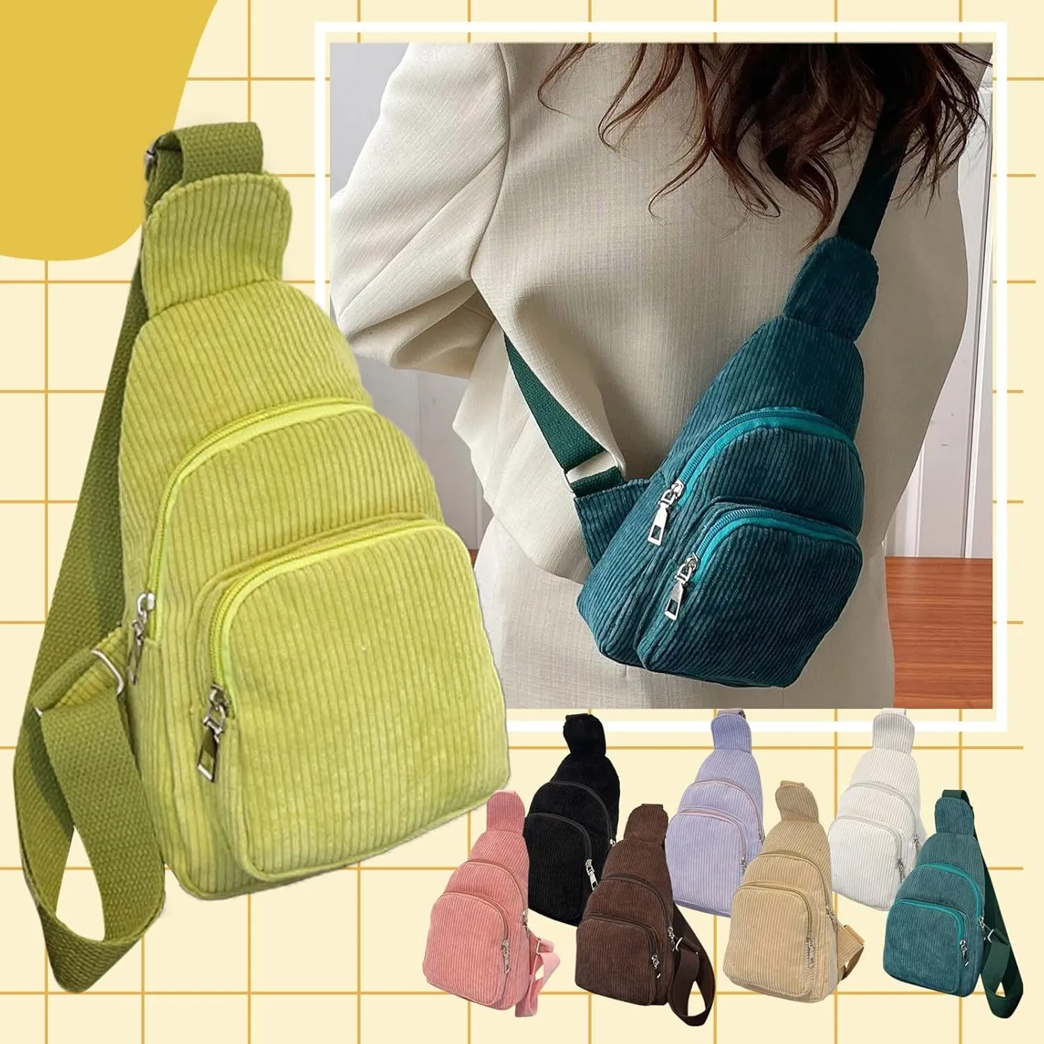 Trendy Corduroy Sling Bag Lightweight Chest Bags Versatile Crossbody Bags Anti Theft Travel Daypack for Women (Brown, One Size)