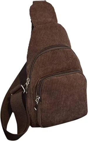 Trendy Corduroy Sling Bag Lightweight Chest Bags Versatile Crossbody Bags Anti Theft Travel Daypack for Women (Brown, One Size)