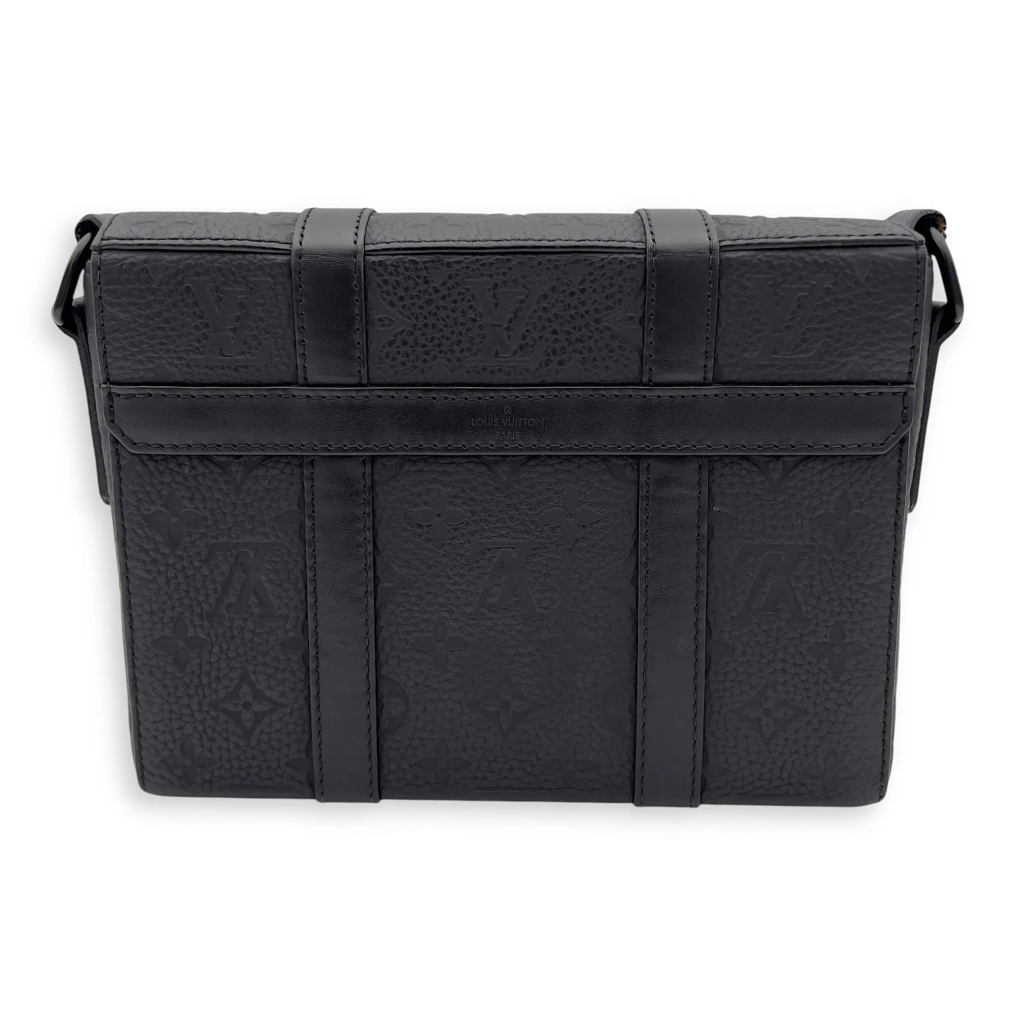 Trunk PM Black Crossbody Bag in Taurillon Monogram Leather, Lacquered Metal hardware