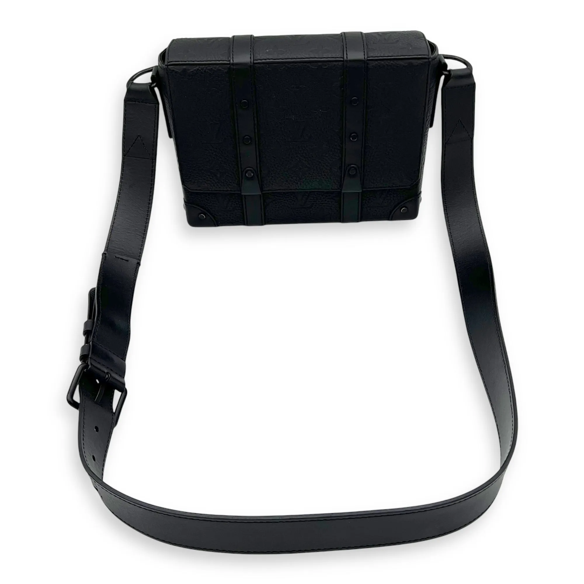Trunk PM Black Crossbody Bag in Taurillon Monogram Leather, Lacquered Metal hardware