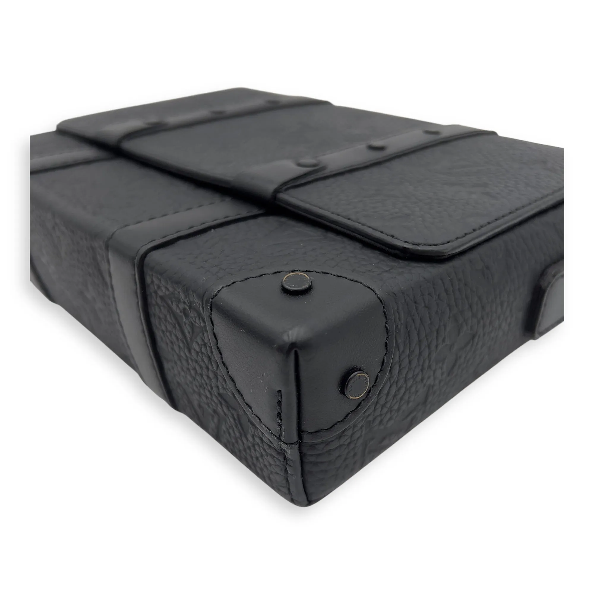 Trunk PM Black Crossbody Bag in Taurillon Monogram Leather, Lacquered Metal hardware
