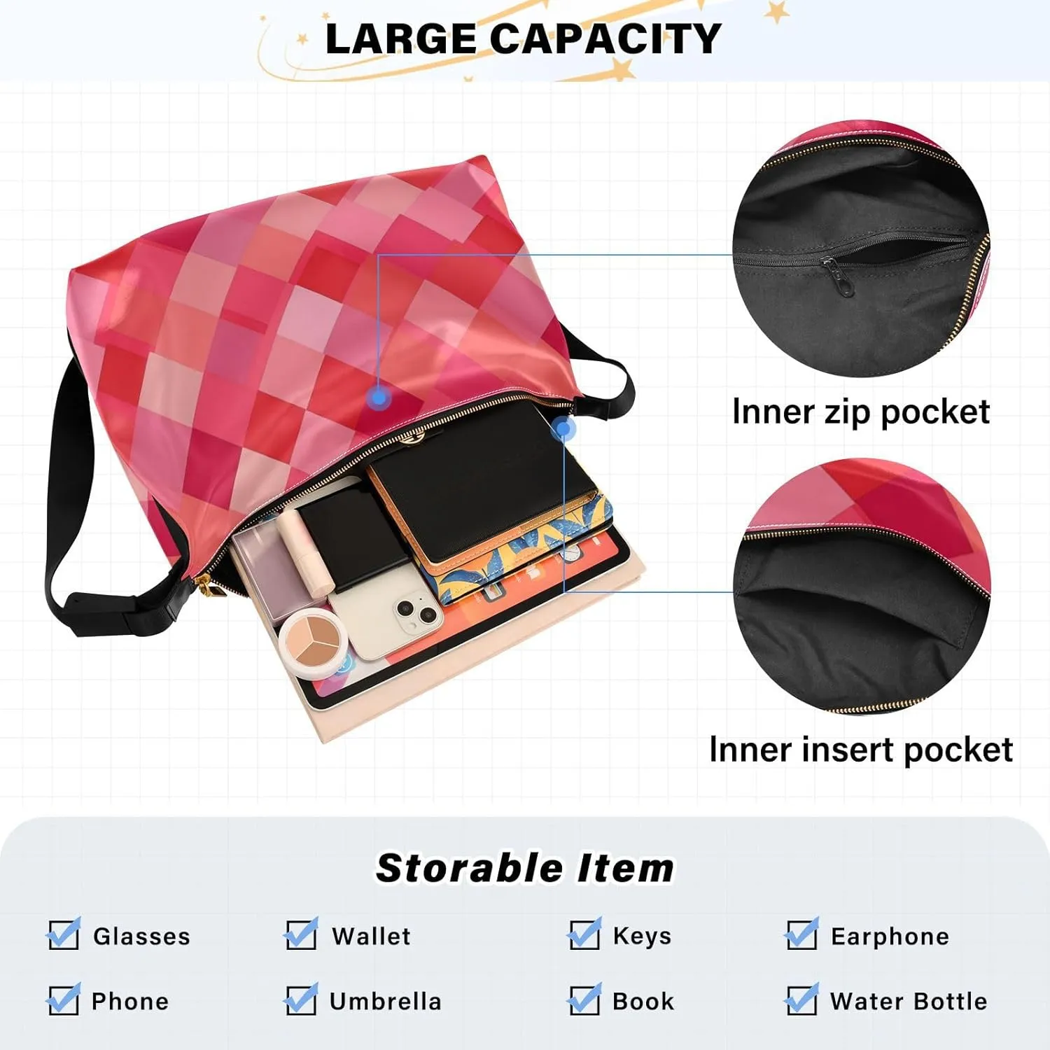 Unisex Sling Purse Crossbody Fall Womens Sling Bags Crossbody Side Bag Squares Turquoise White Sunflower