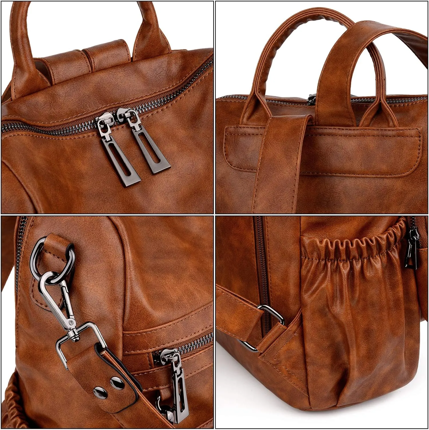 UTO Women's Backpack, PU Washed Leather, Fashionable, Multifunctional Backpack with Tassel Design, Casual Shoulder Bags, Womens Bag, Multiple Compartments, School Backpack, Women's Handbags