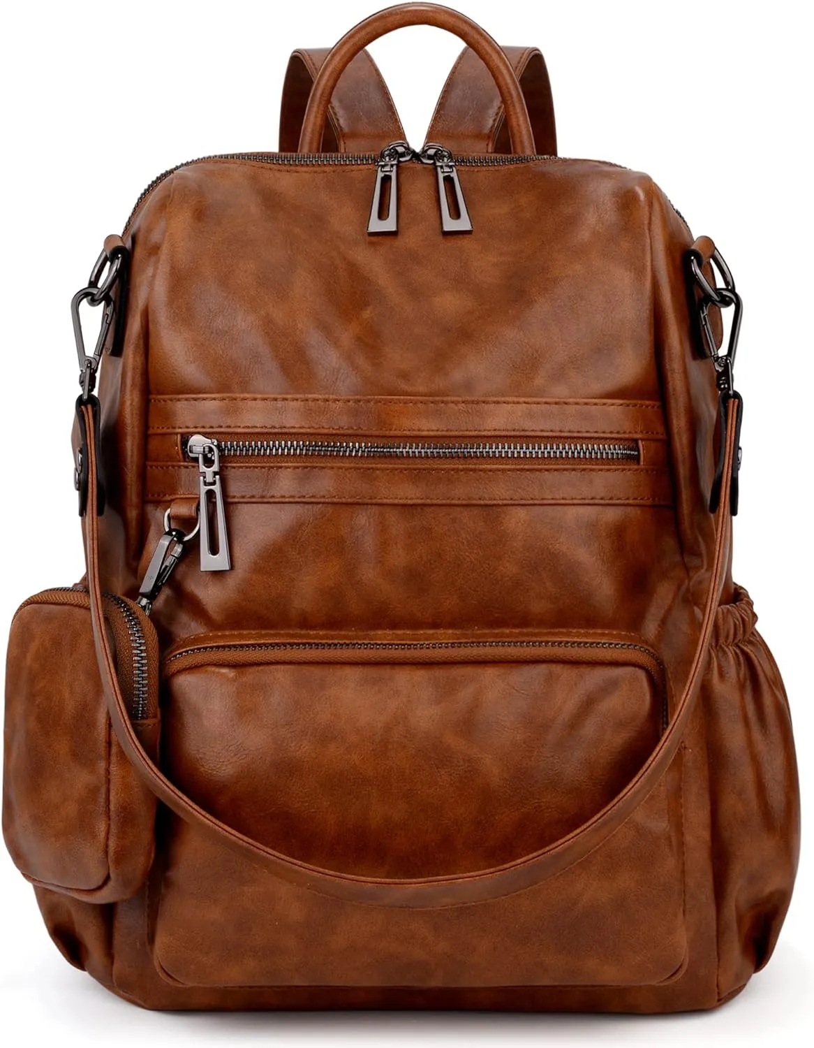 UTO Women's Backpack, PU Washed Leather, Fashionable, Multifunctional Backpack with Tassel Design, Casual Shoulder Bags, Womens Bag, Multiple Compartments, School Backpack, Women's Handbags
