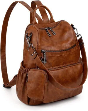 UTO Women's Backpack, PU Washed Leather, Fashionable, Multifunctional Backpack with Tassel Design, Casual Shoulder Bags, Womens Bag, Multiple Compartments, School Backpack, Women's Handbags