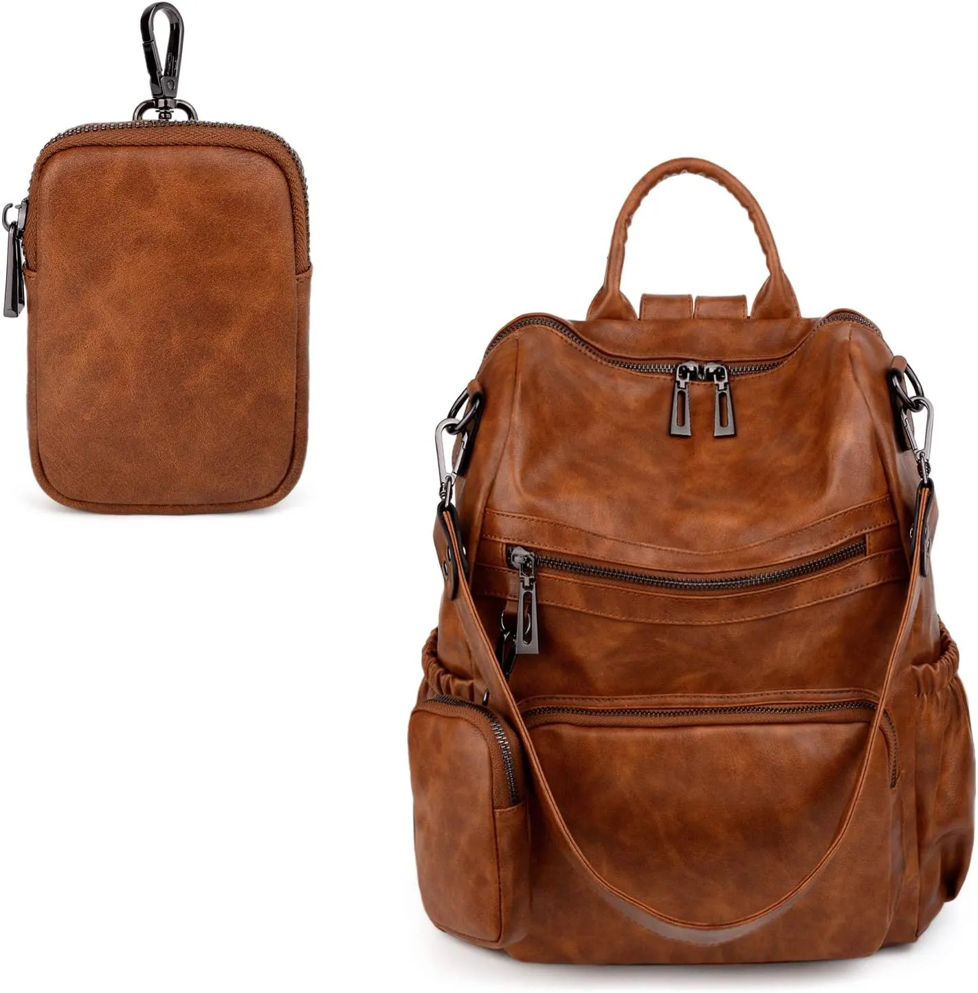 UTO Women's Backpack, PU Washed Leather, Fashionable, Multifunctional Backpack with Tassel Design, Casual Shoulder Bags, Womens Bag, Multiple Compartments, School Backpack, Women's Handbags