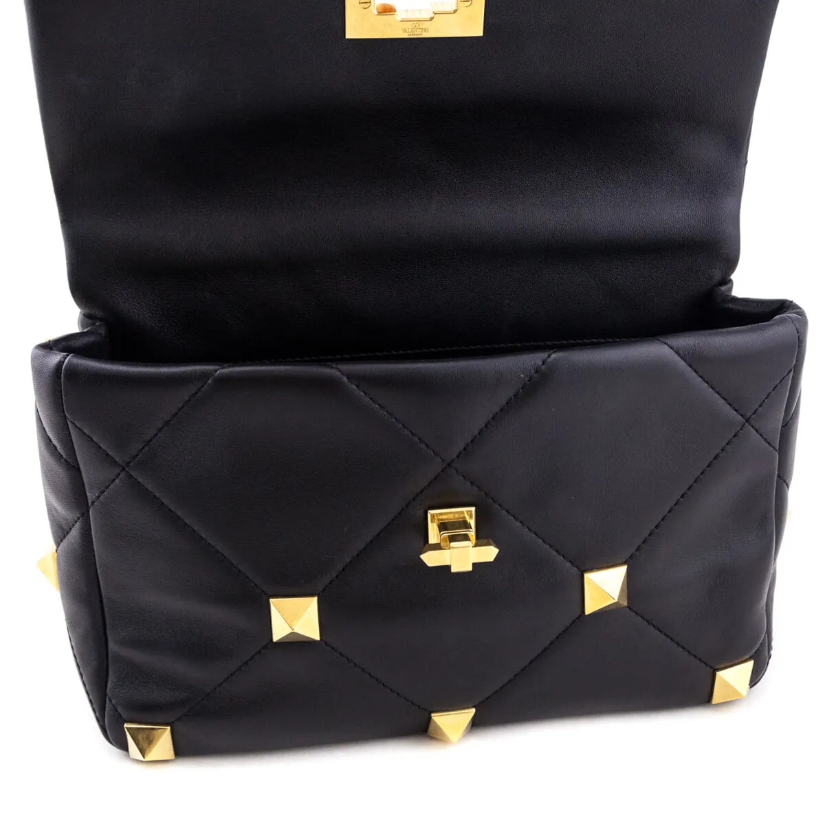 Valentino Black Nappa Large Roman Stud Shoulder Bag