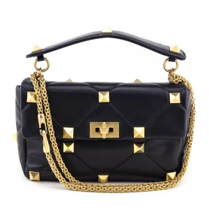 Valentino Black Nappa Large Roman Stud Shoulder Bag