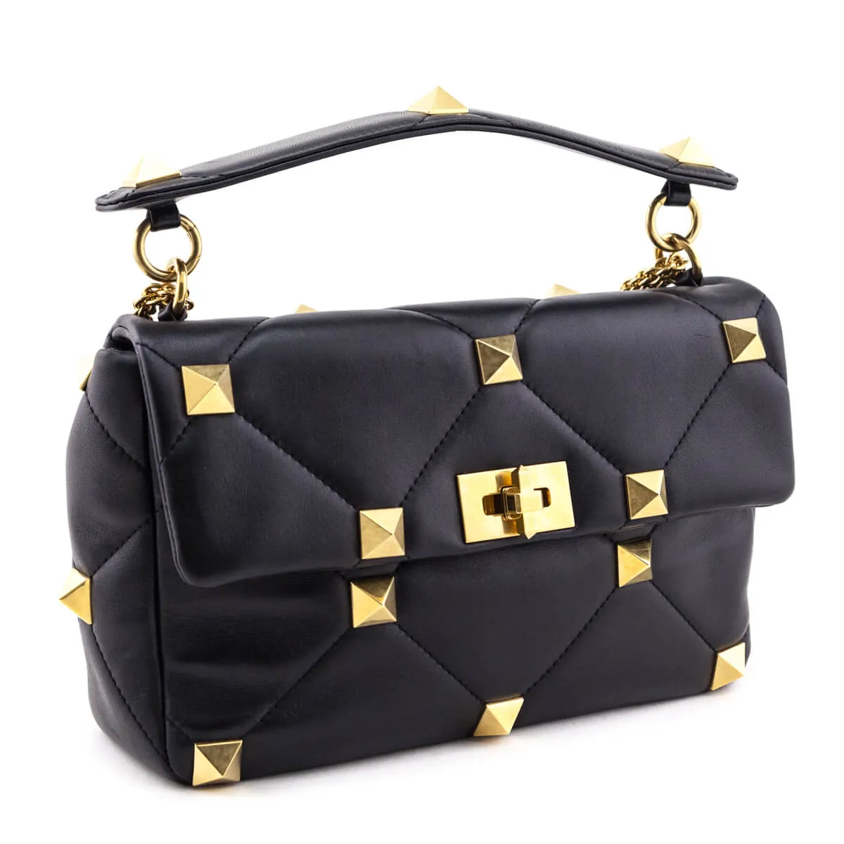 Valentino Black Nappa Large Roman Stud Shoulder Bag
