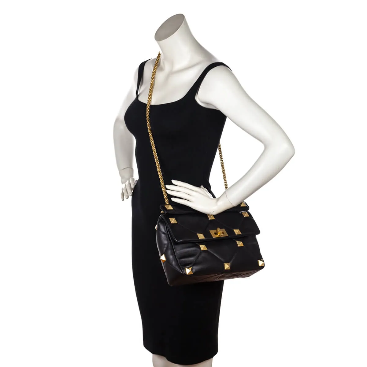 Valentino Black Nappa Large Roman Stud Shoulder Bag