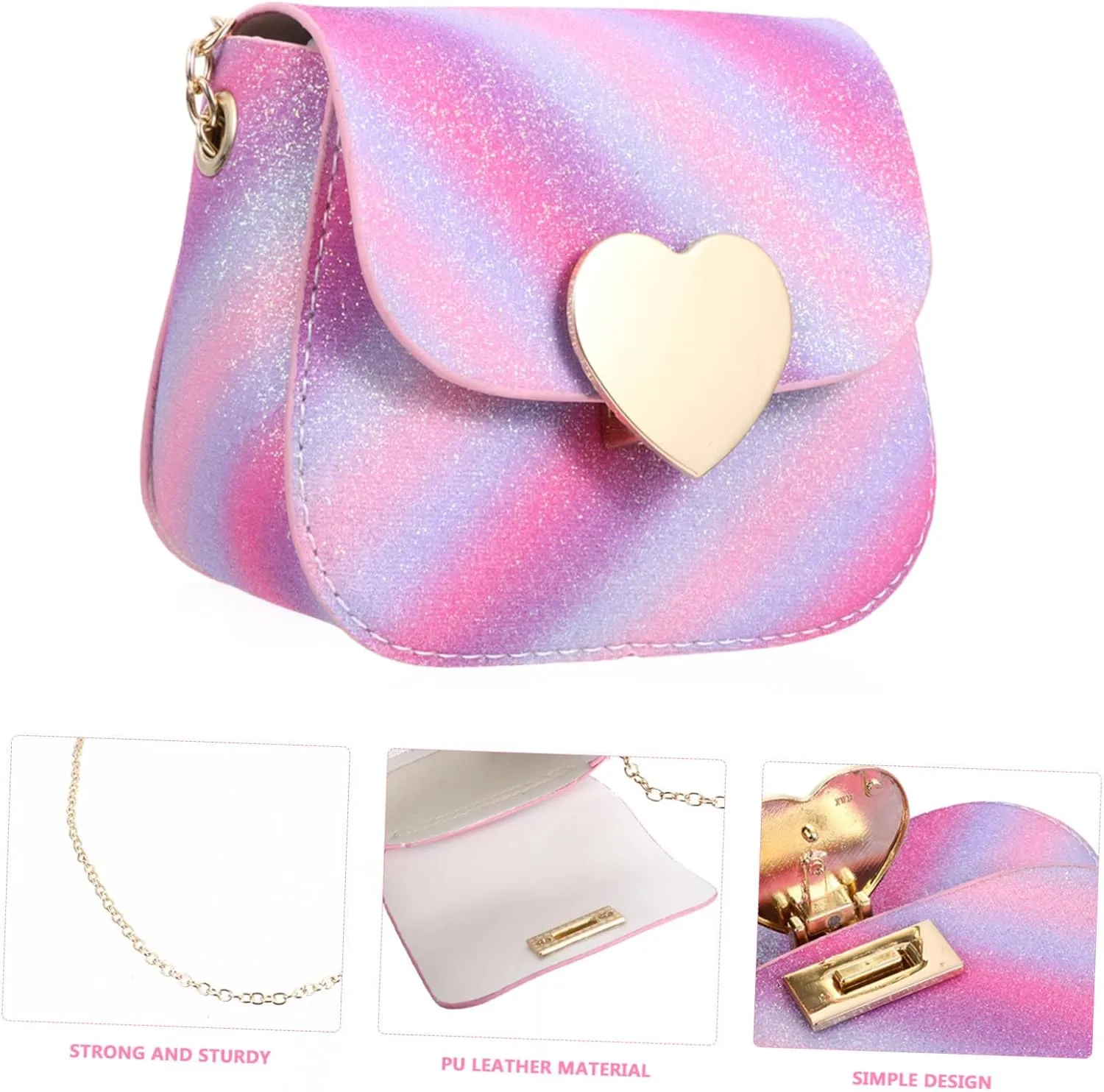 VALICLUD Messenger Bag Wallets Mini Handbags Sparkly Purse Mini Handbag Princess Purse Flip Wallet Purse for Versatile Handbag Crossbody Bag Heart Purse PU Leather Pink