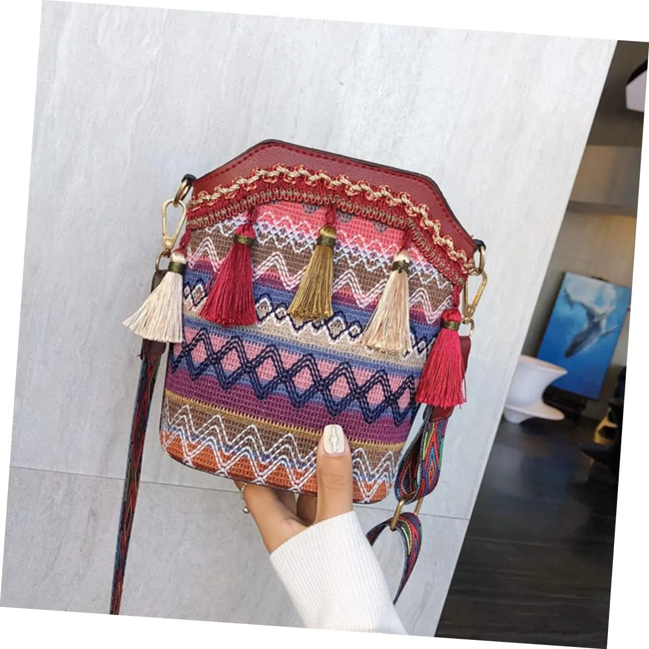 VALICLUD Women's Shoulder Bag Women's Shoulder Bags Bucket Bags for Women Shoulder Bags Woven Shoulder Bag Woven Shoulder Bag Bohemian Bucket Bag Shoulder Bag
