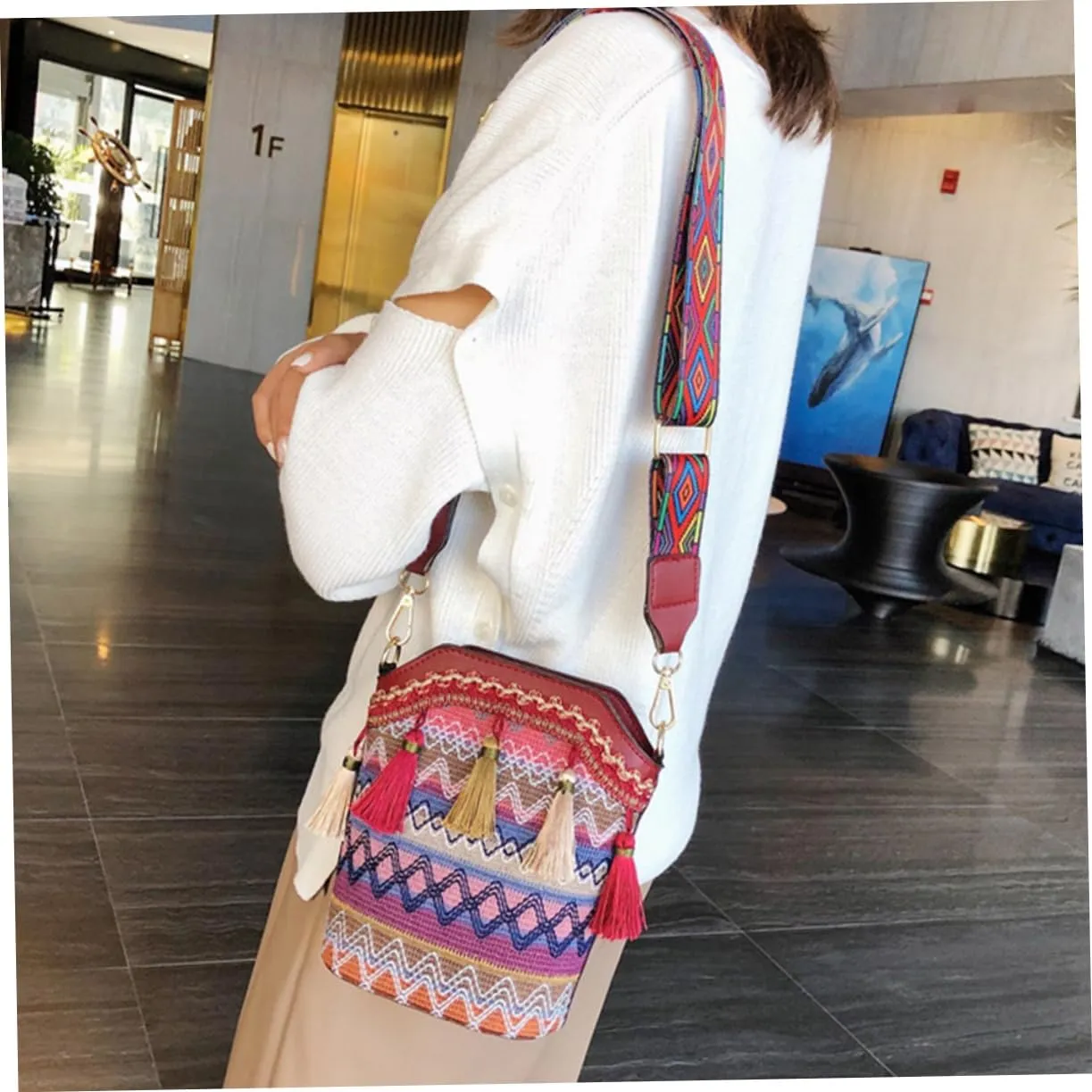 VALICLUD Women's Shoulder Bag Women's Shoulder Bags Bucket Bags for Women Shoulder Bags Woven Shoulder Bag Woven Shoulder Bag Bohemian Bucket Bag Shoulder Bag