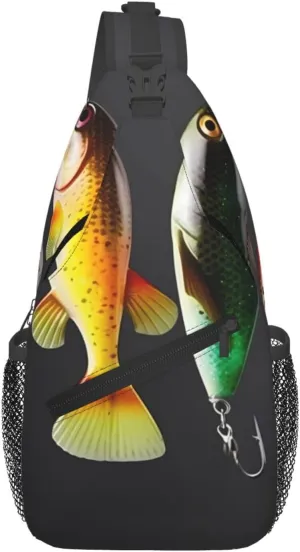 Various Type of Fishing Baits Sling Backpack Cross Chest Bag Travel Crossbody Bags for Men Women Fashion Daypack
