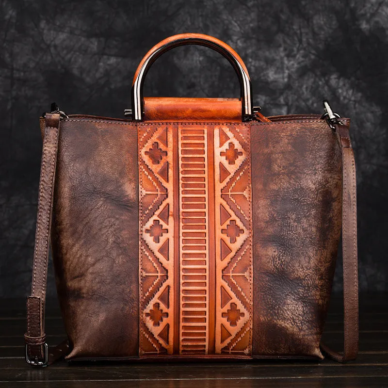Vintage Dyed Leather Womens Handbags Shoulder Bag Purses for Women