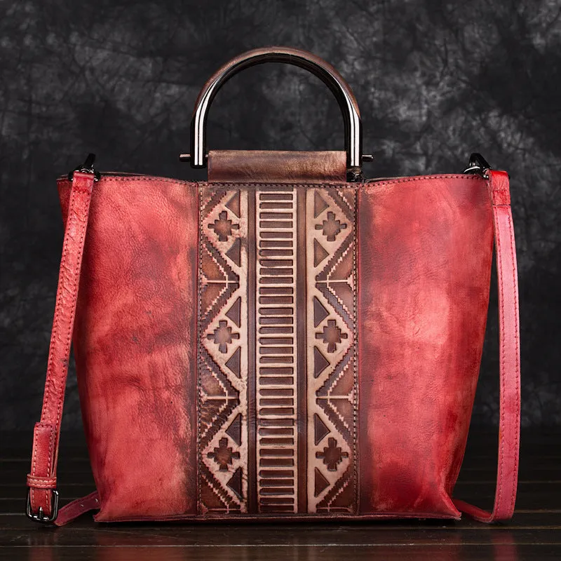 Vintage Dyed Leather Womens Handbags Shoulder Bag Purses for Women
