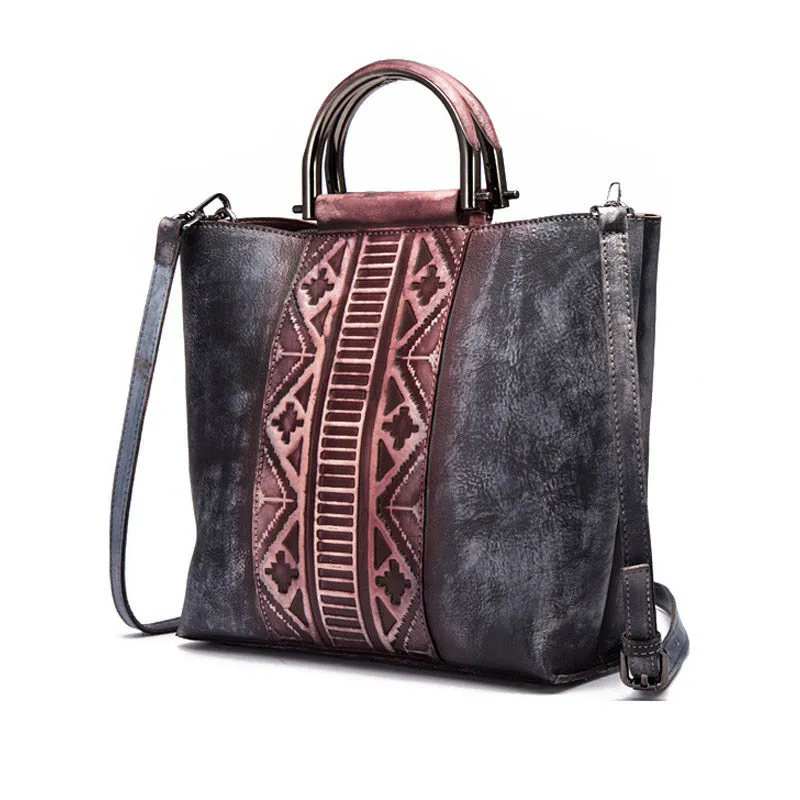 Vintage Dyed Leather Womens Handbags Shoulder Bag Purses for Women