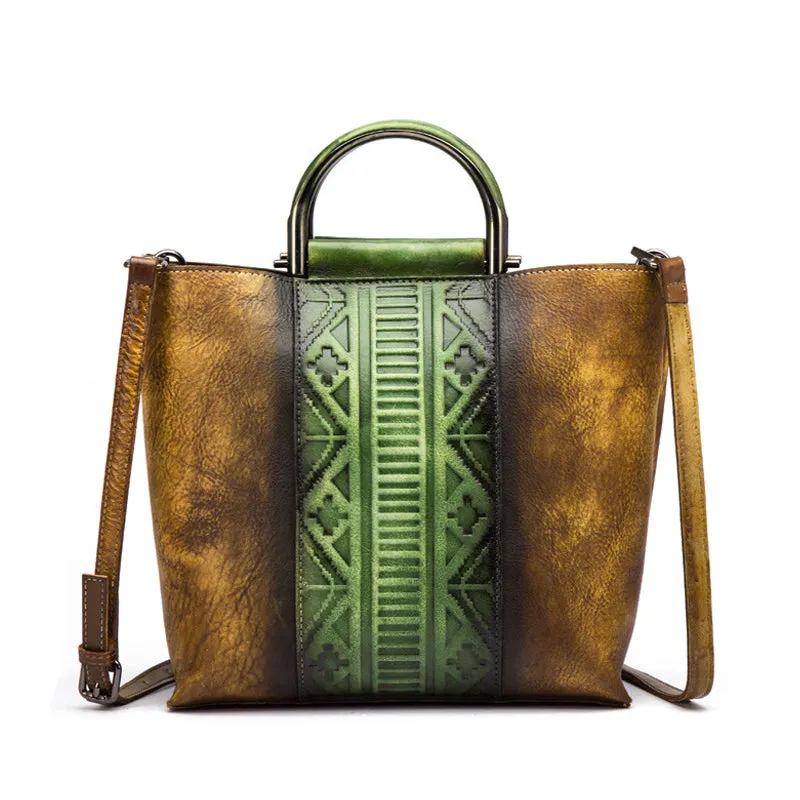Vintage Dyed Leather Womens Handbags Shoulder Bag Purses for Women