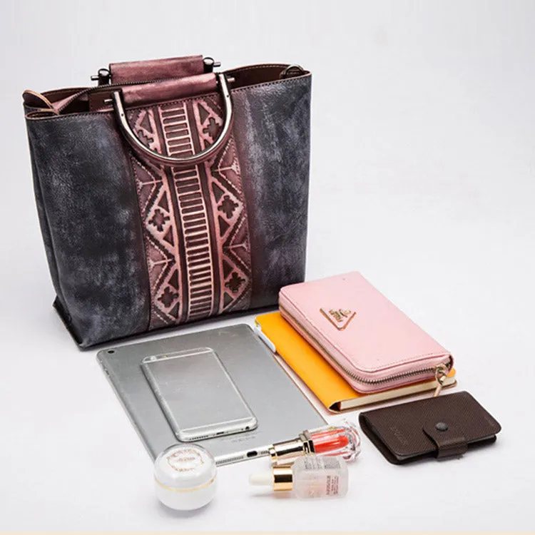 Vintage Dyed Leather Womens Handbags Shoulder Bag Purses for Women