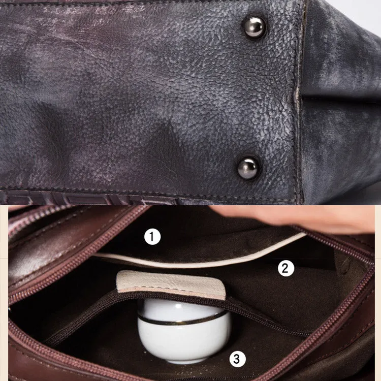 Vintage Dyed Leather Womens Handbags Shoulder Bag Purses for Women