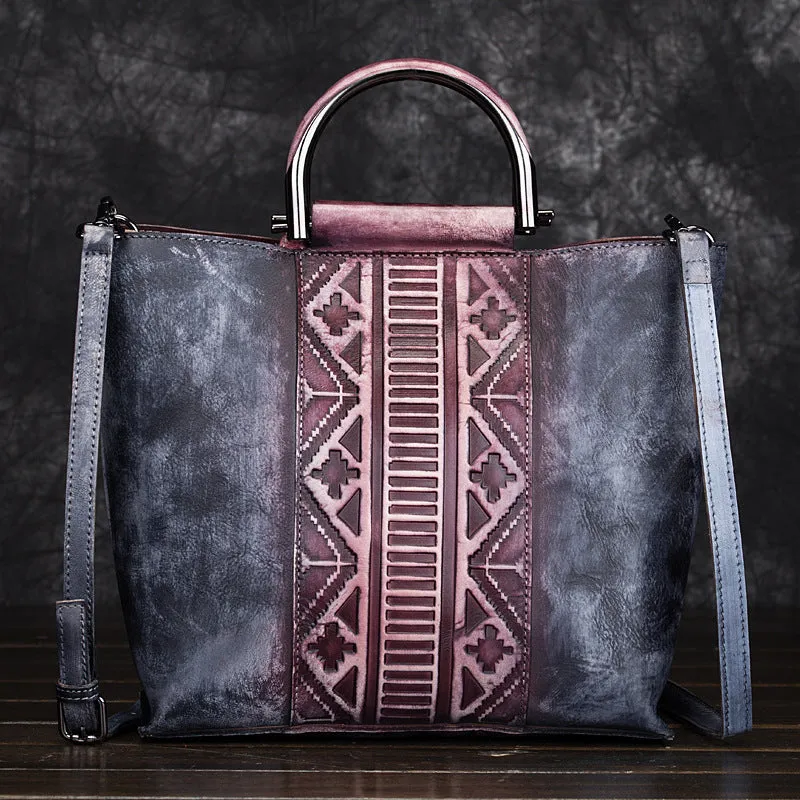Vintage Dyed Leather Womens Handbags Shoulder Bag Purses for Women