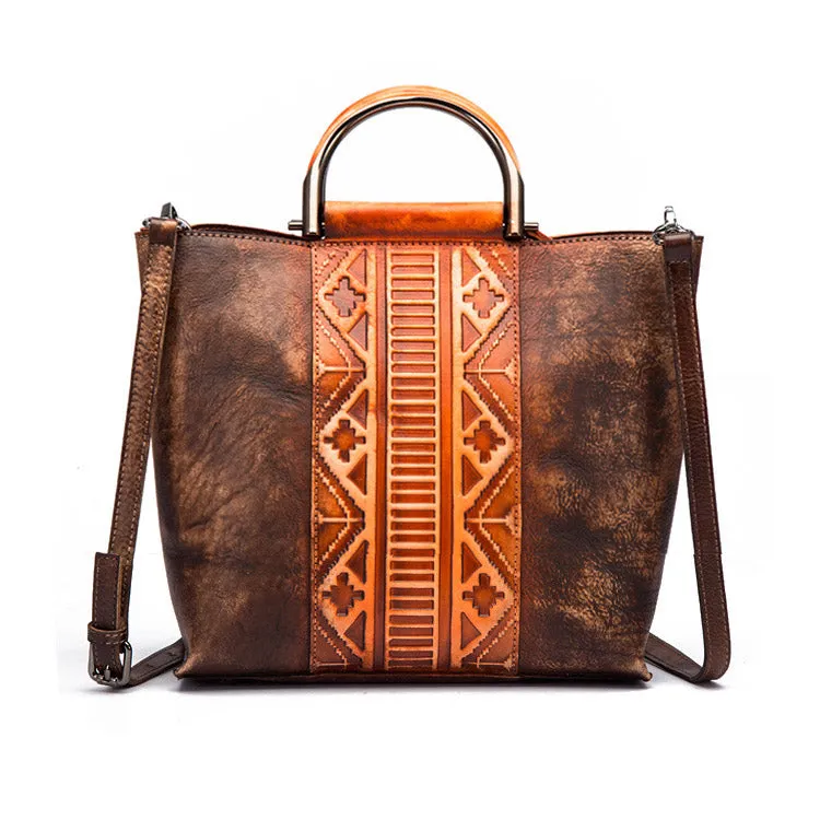 Vintage Dyed Leather Womens Handbags Shoulder Bag Purses for Women