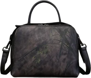 Vintage Leather Crossbody Bag for Women, Embossed Leaves Shoulder Bag, Handbag with Adjustable Strap for Work & Travel
