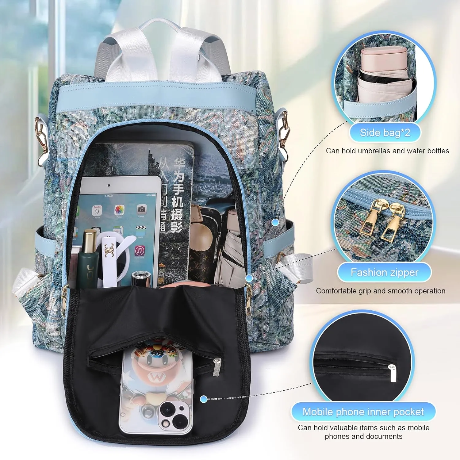 volumoon Women's Anti-Theft Waterproof Nylon Travel Bag, 2 in 1 Tote Bag Shoulder Bags for Girls, Anti-Theft Handbag Shoulder Bag School Bags Shoulder Bags