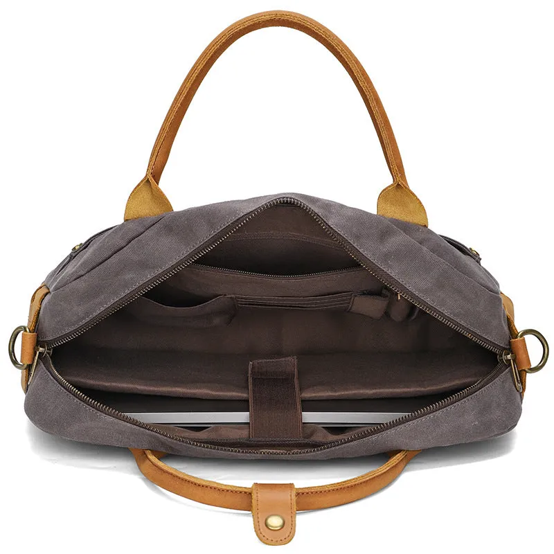 Waxed Canvas Briefcase with Crazy Horse Leather for Laptop