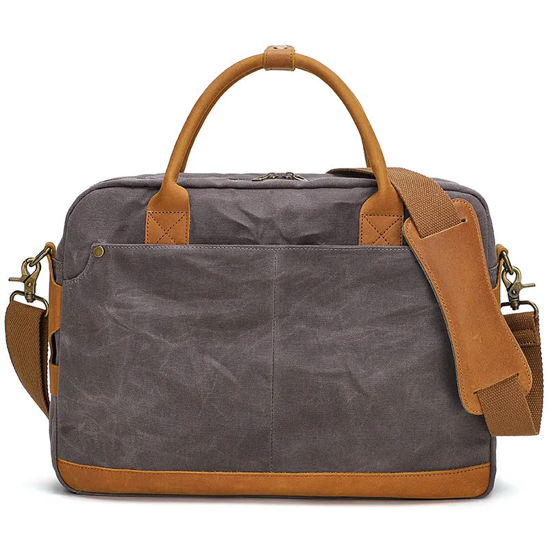Waxed Canvas Briefcase with Crazy Horse Leather for Laptop