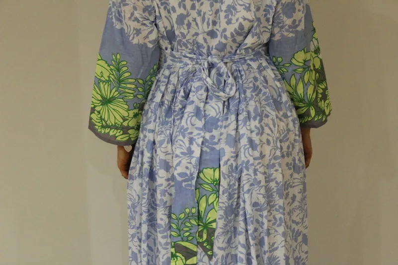 White Blue Leafy Maternity Maxi Dress