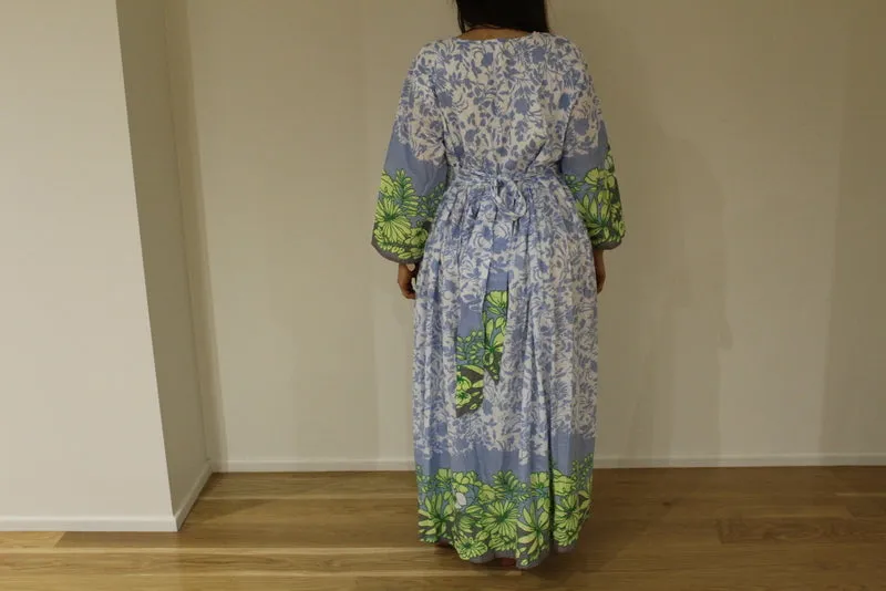 White Blue Leafy Maternity Maxi Dress