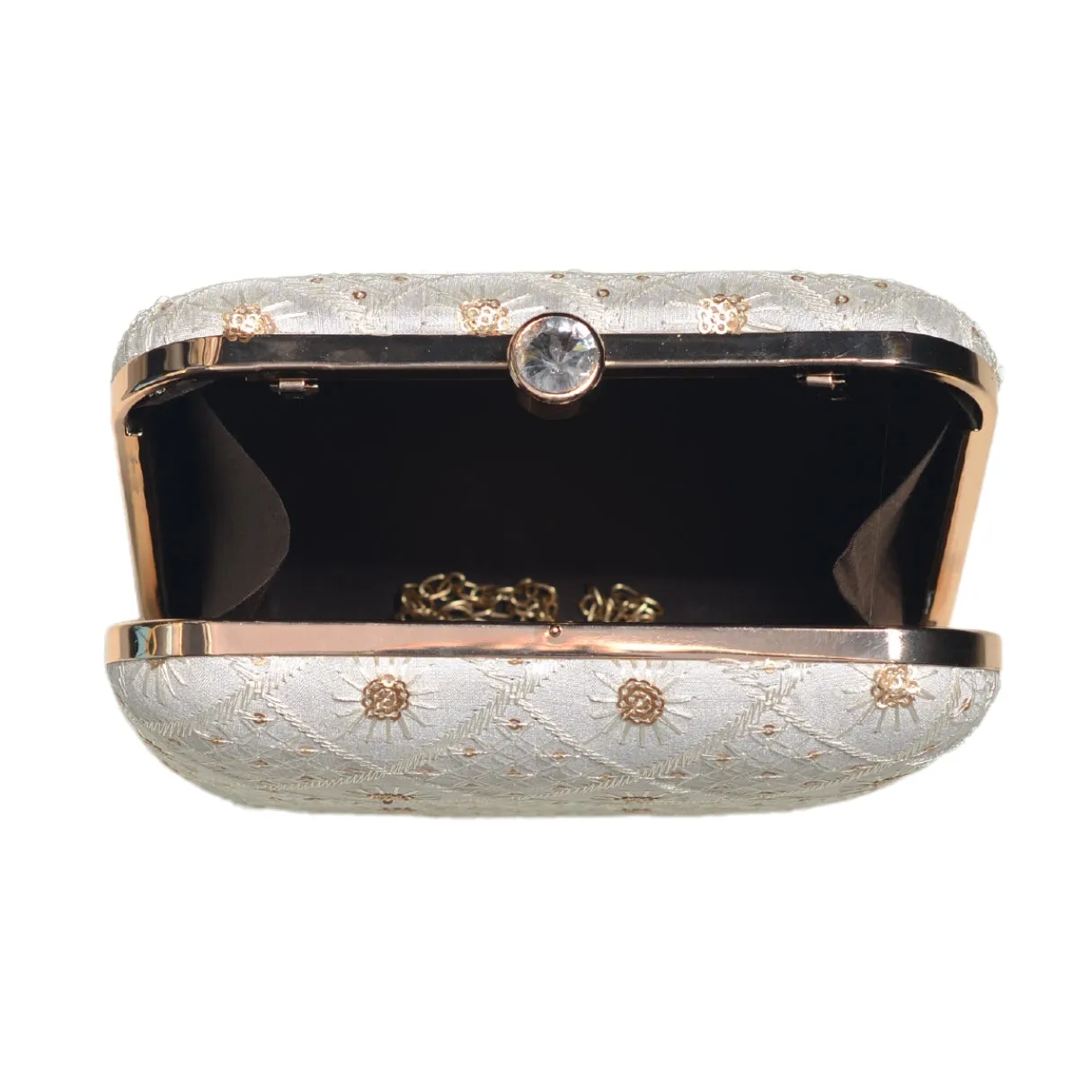 White Box Pattern Sequins Embroidery Clutch