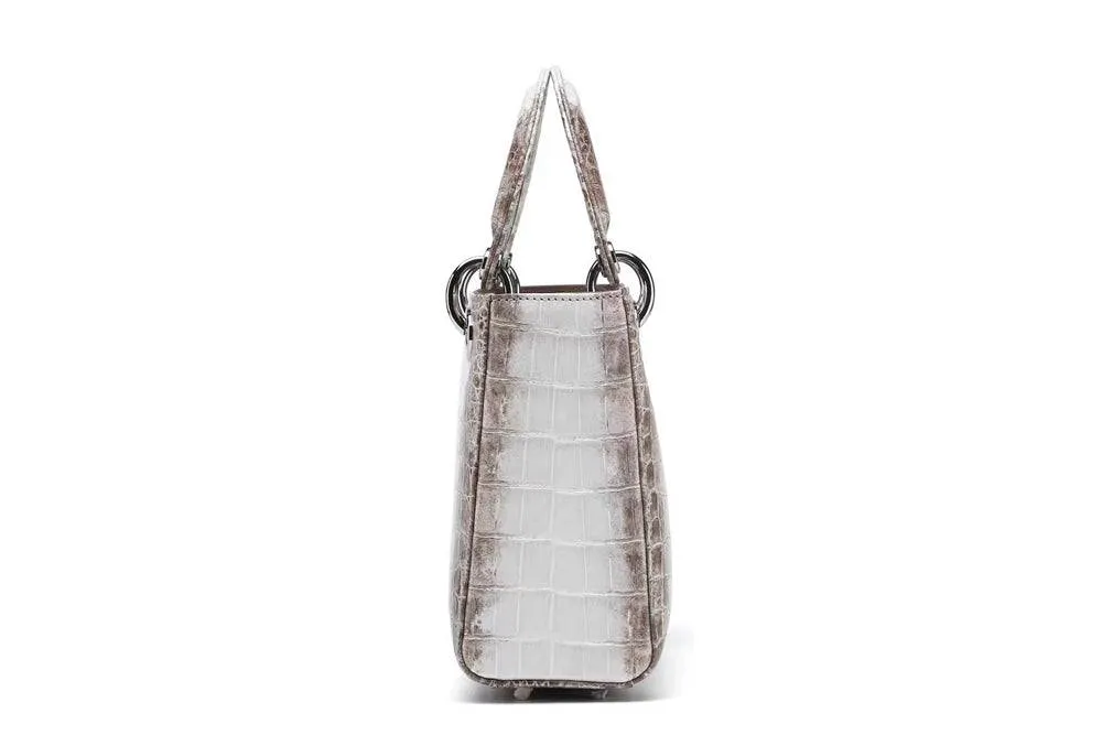 White Himalaya Niloticus Crocodile Top Handle Bag