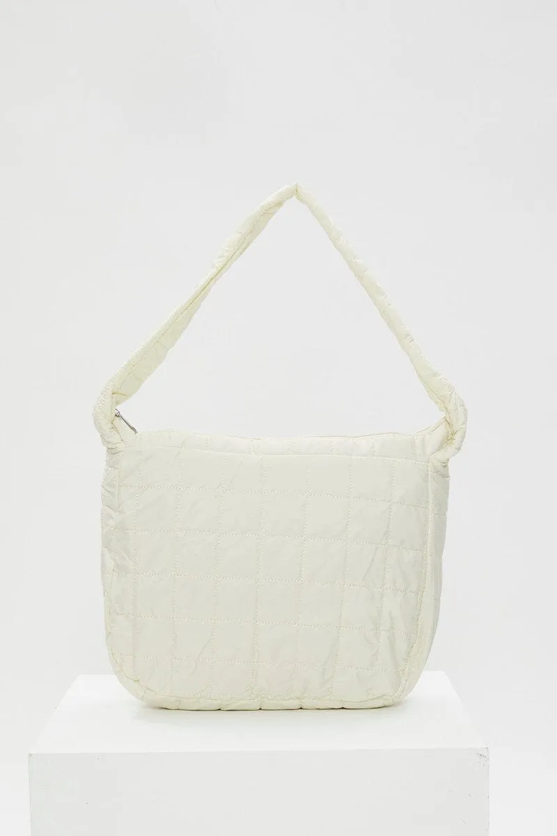 White Quilted Underarm Hobo Bag