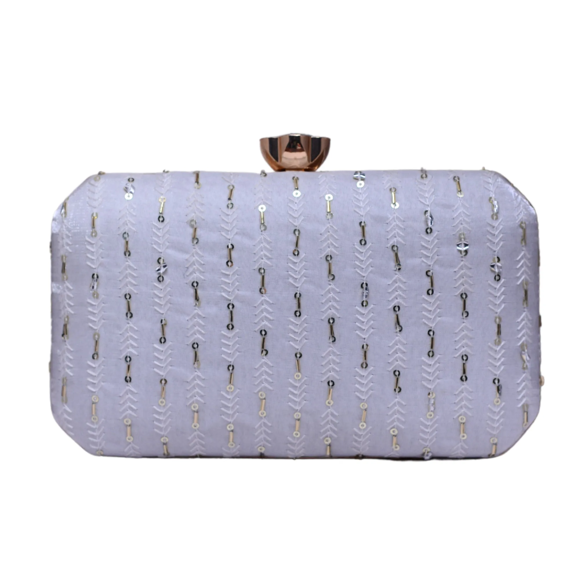 White Thread Embroidery Fabric Clutch