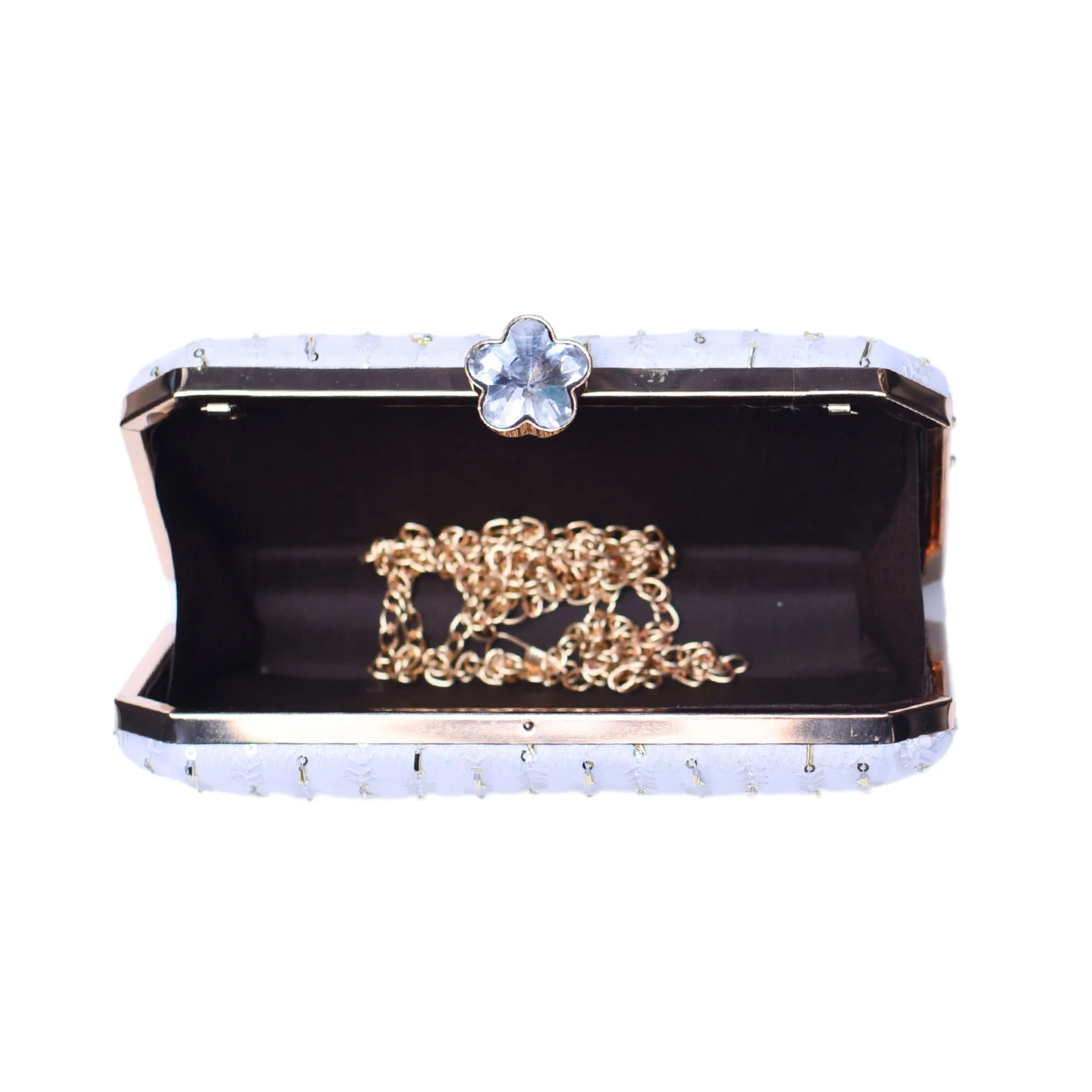 White Thread Embroidery Fabric Clutch