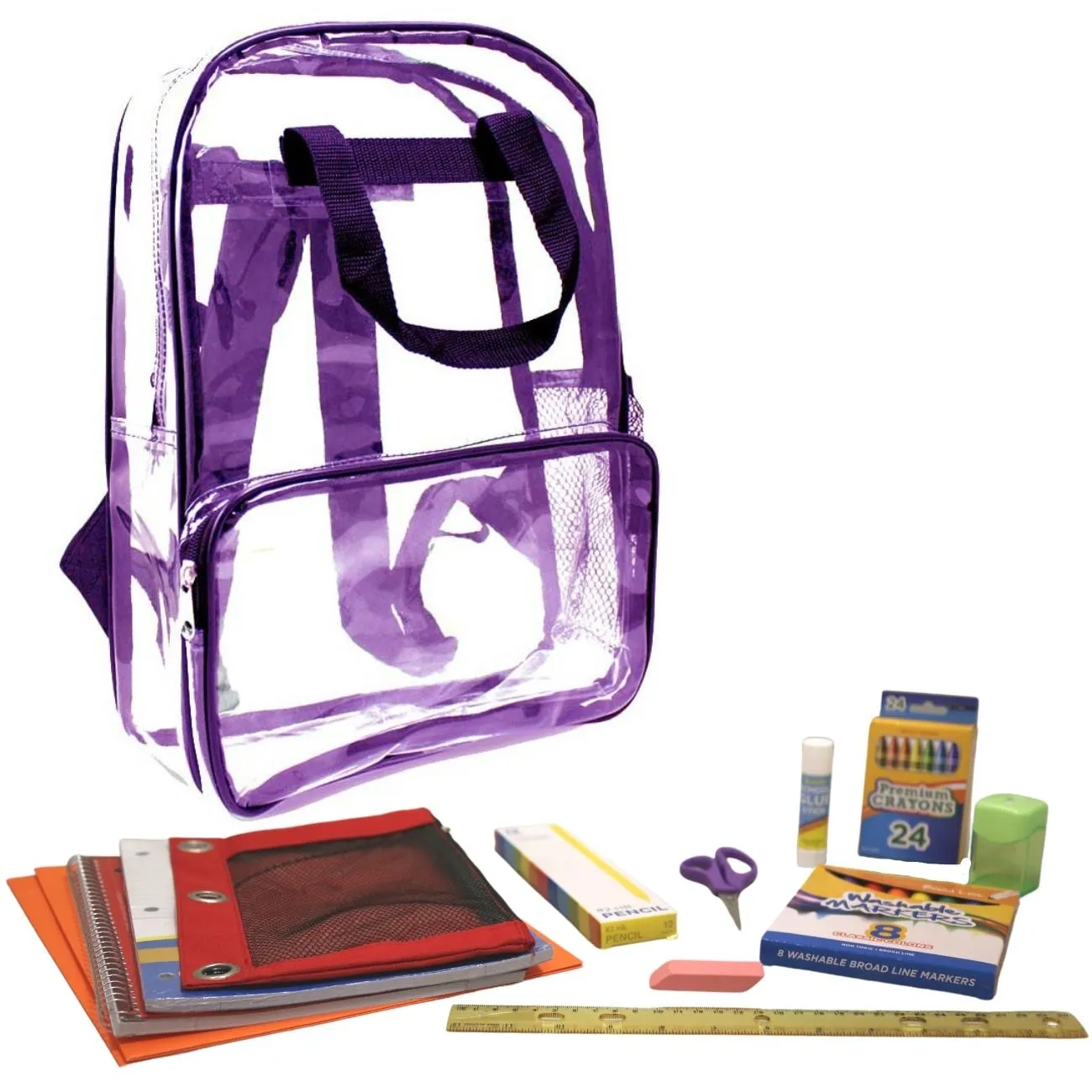 Wholesale 1st-5th Essentials Student Kit (54 Items per Kit) in 18" Clear PVC Backpack