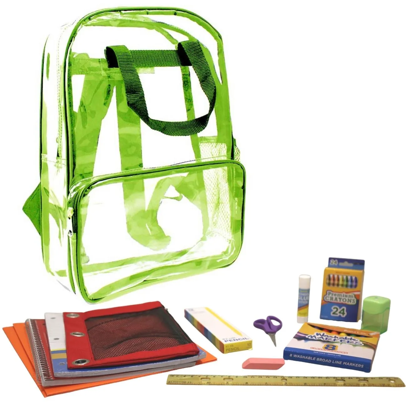 Wholesale 1st-5th Essentials Student Kit (54 Items per Kit) in 18" Clear PVC Backpack