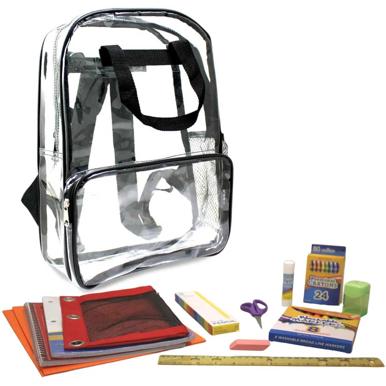 Wholesale 1st-5th Essentials Student Kit (54 Items per Kit) in 18" Clear PVC Backpack