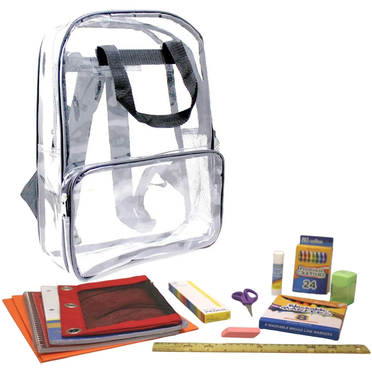 Wholesale 1st-5th Essentials Student Kit (54 Items per Kit) in 18" Clear PVC Backpack